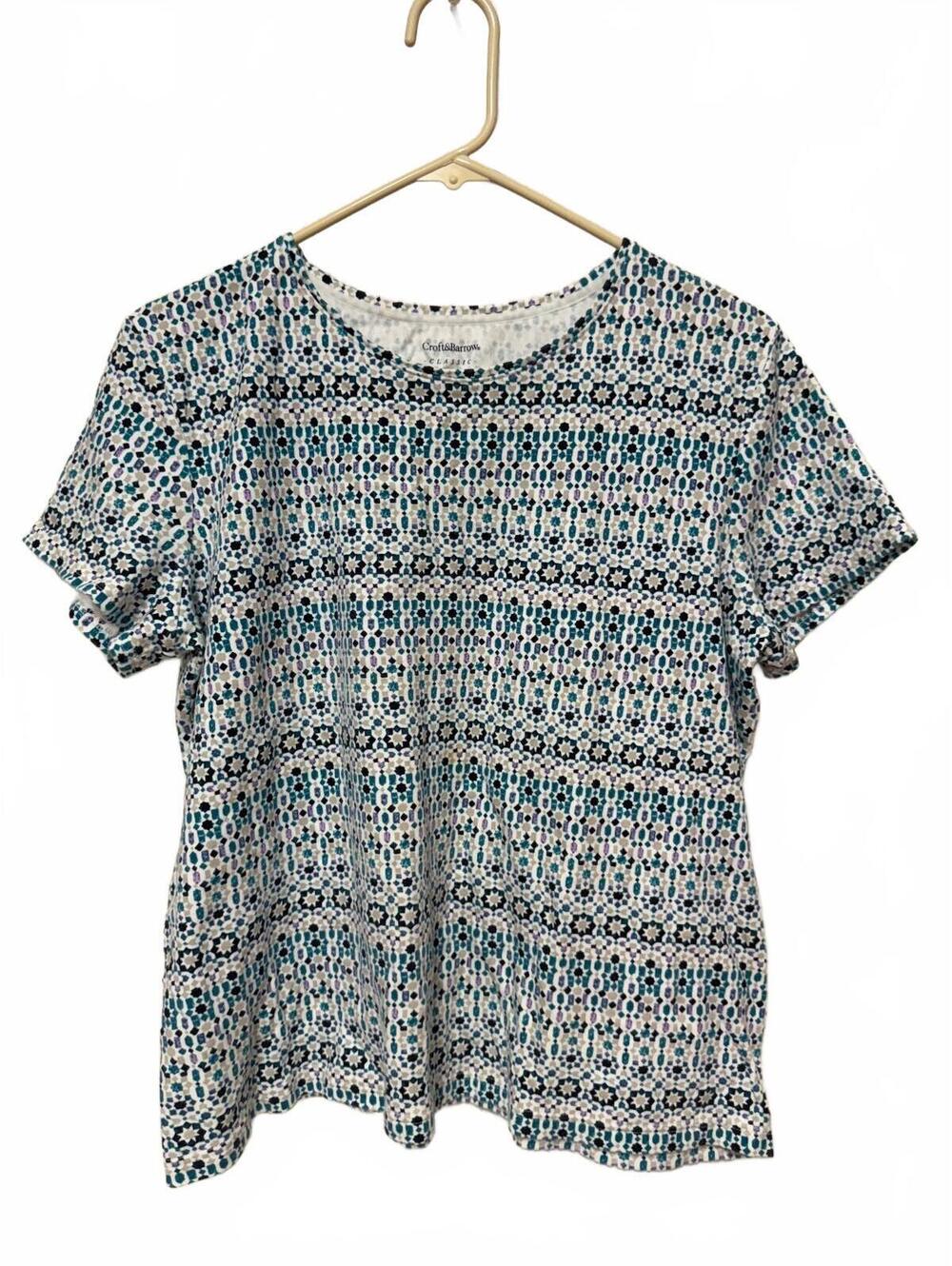 Croft & Barrow Classic Tee Womens Large Blue Geometric Short Sleeve